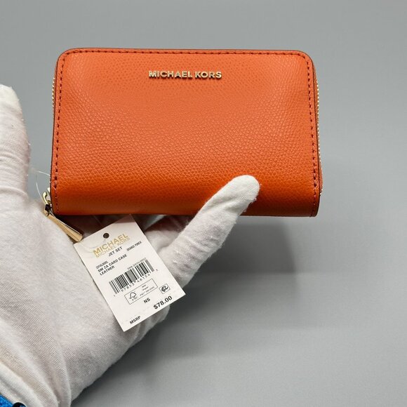 Michael Kors Jet Set Orange Punch Small Zip Around Card Case Wallet NEW - Picture 2 of 12